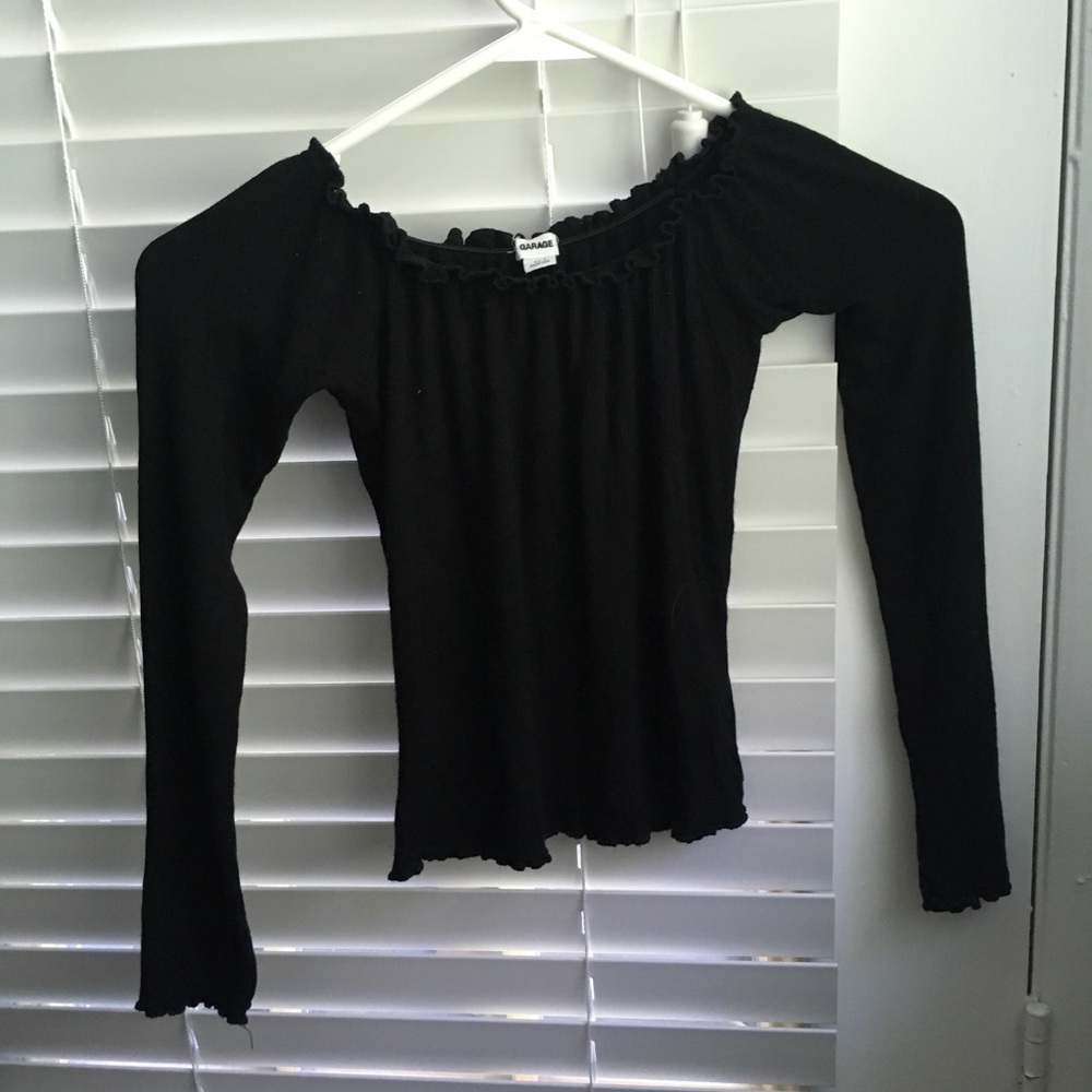 Women’s black, off the shoulder long sleeve